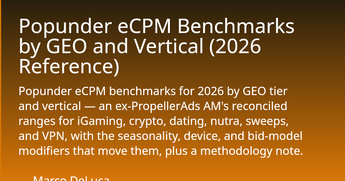 Popunder eCPM Benchmarks by GEO and Vertical (2026 Reference)